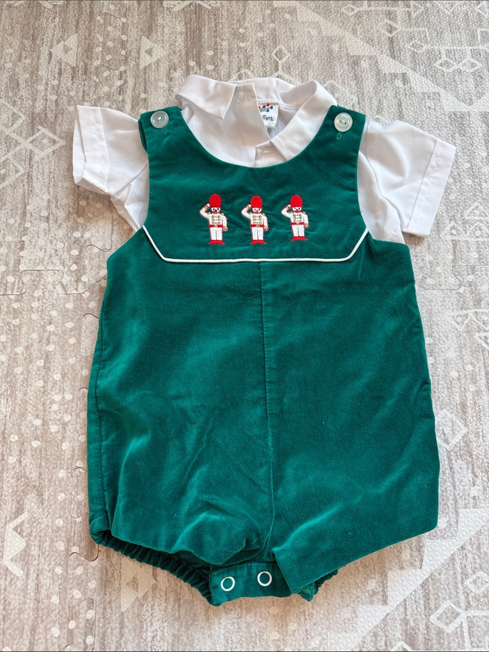 VINTAGE Baby Togs White Collared Top with Green Accent